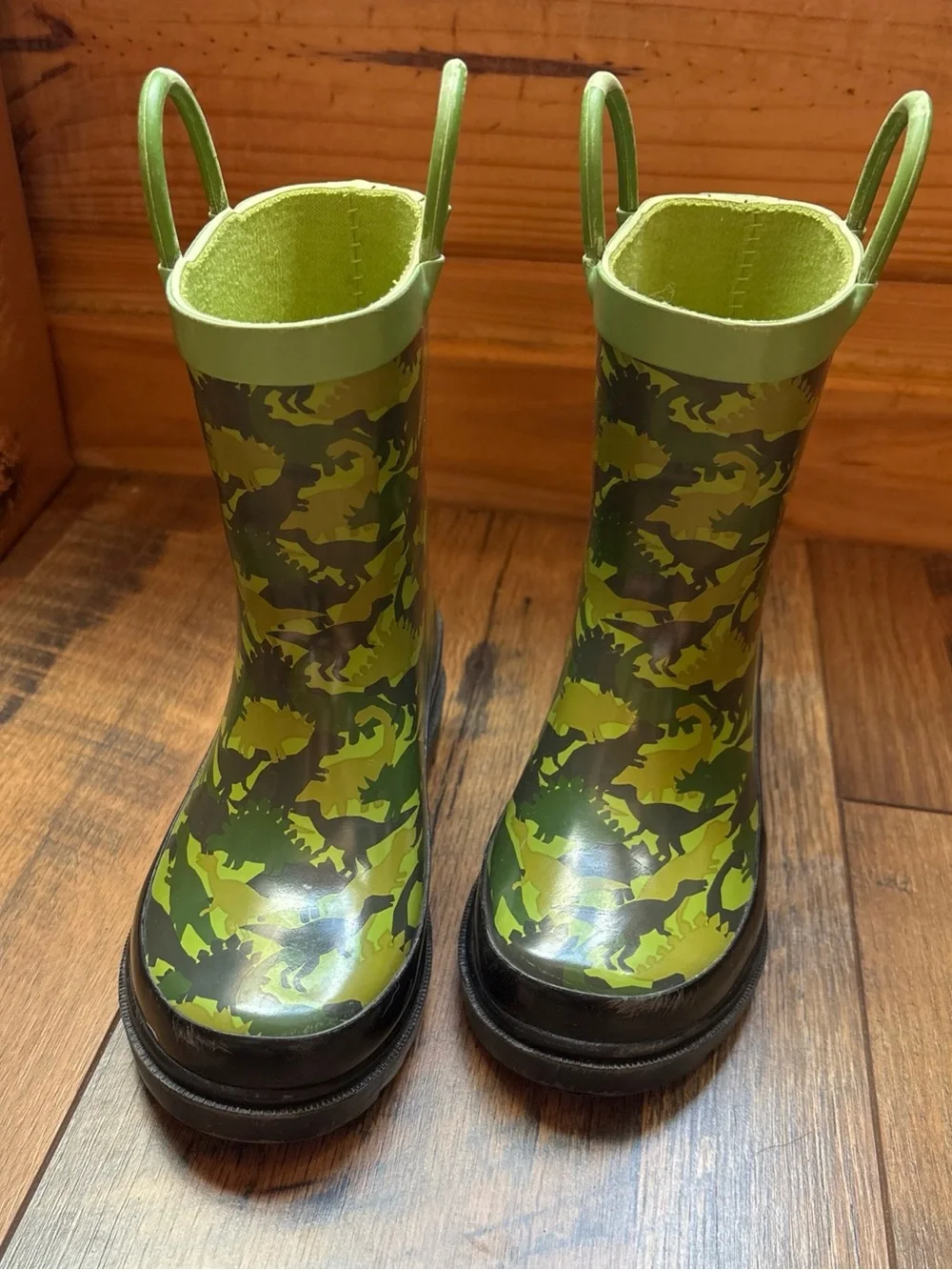 Blue mountain dinosaur print rain boots child size 9/10